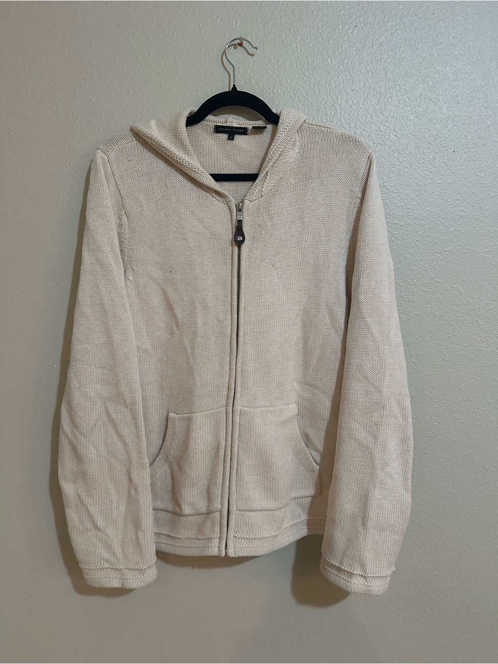 Cream Zip-Up Hooded Knit Jacket